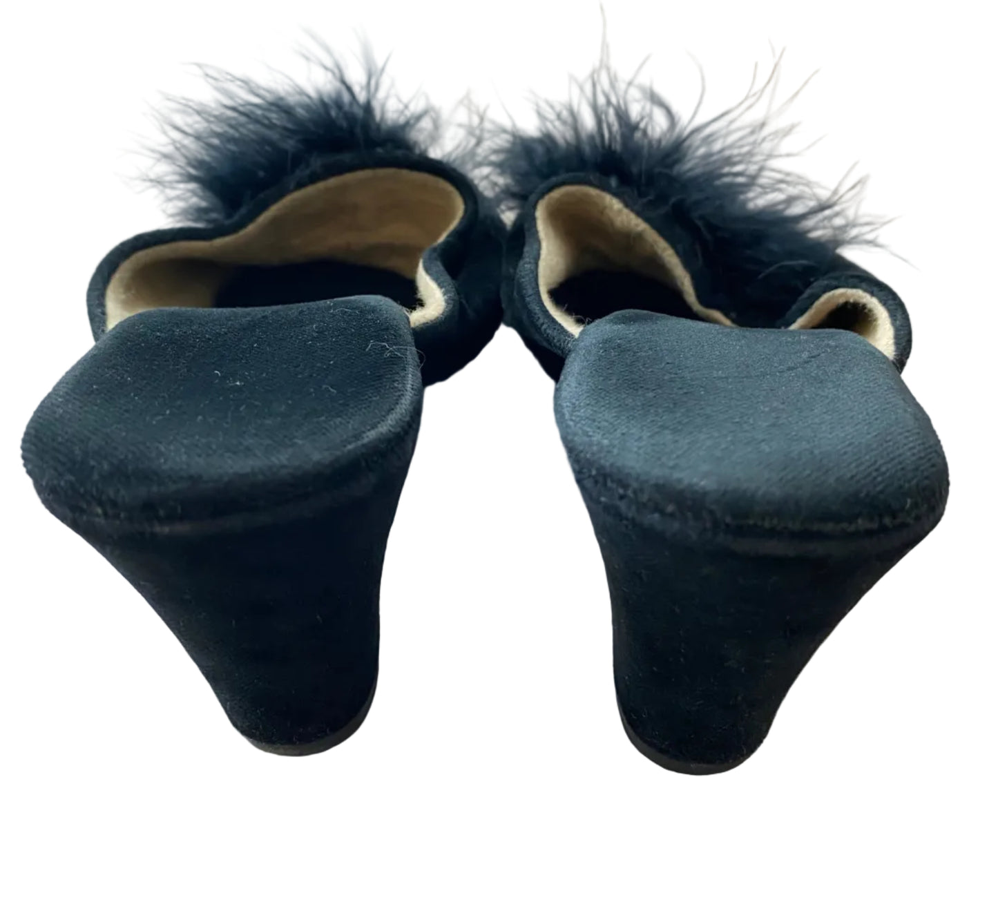 Vintage semskede mules med fuskepels