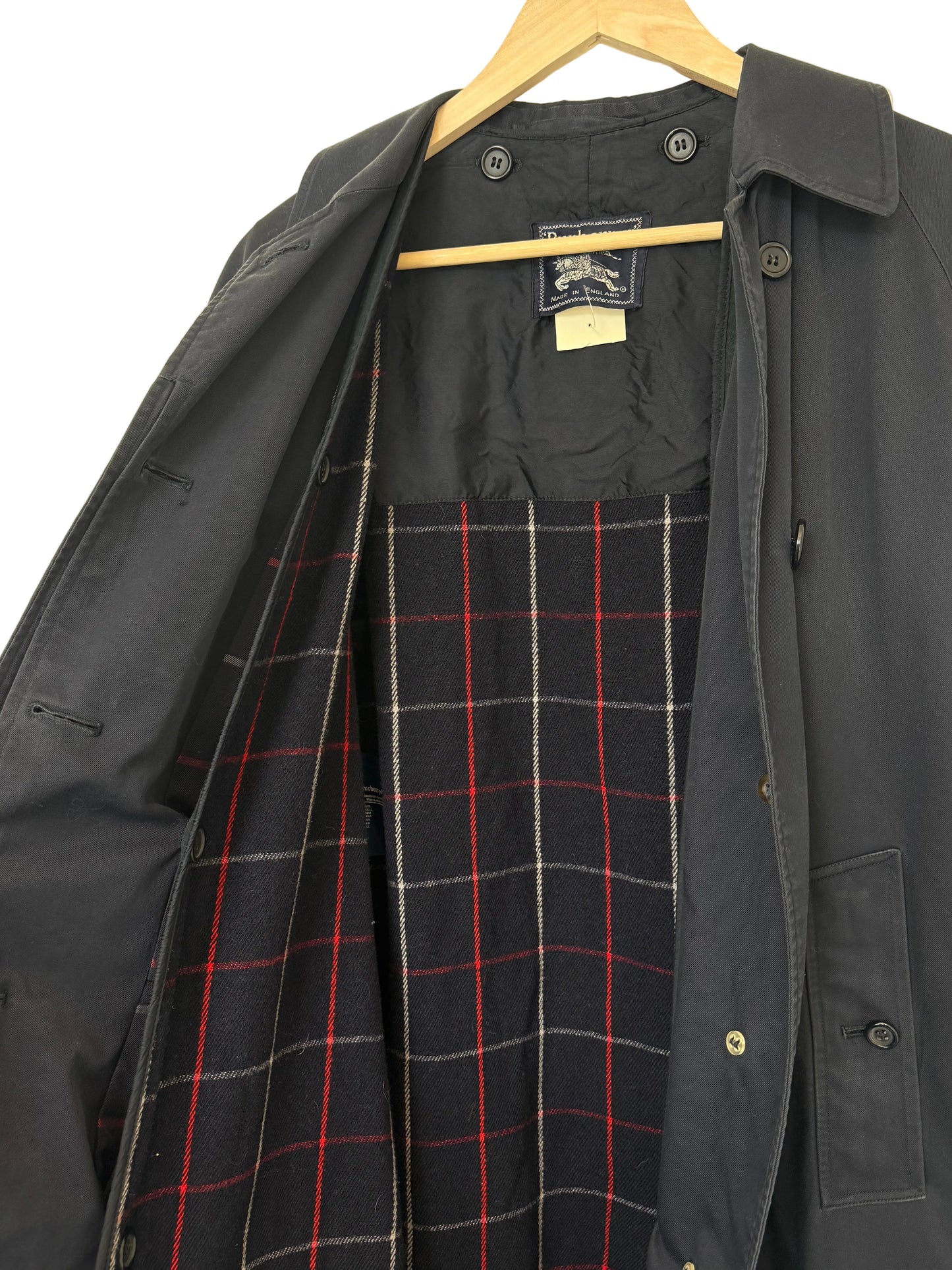 Burberrys navy lang trenchcoat med ullfor