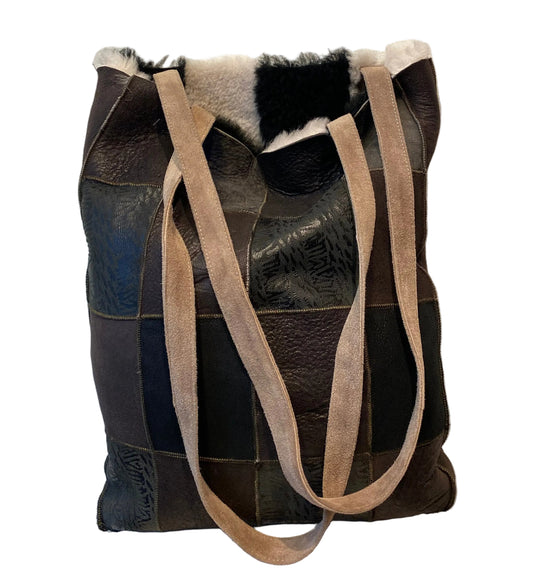 Shopper 1 i saueskinn - grå, brun og beige