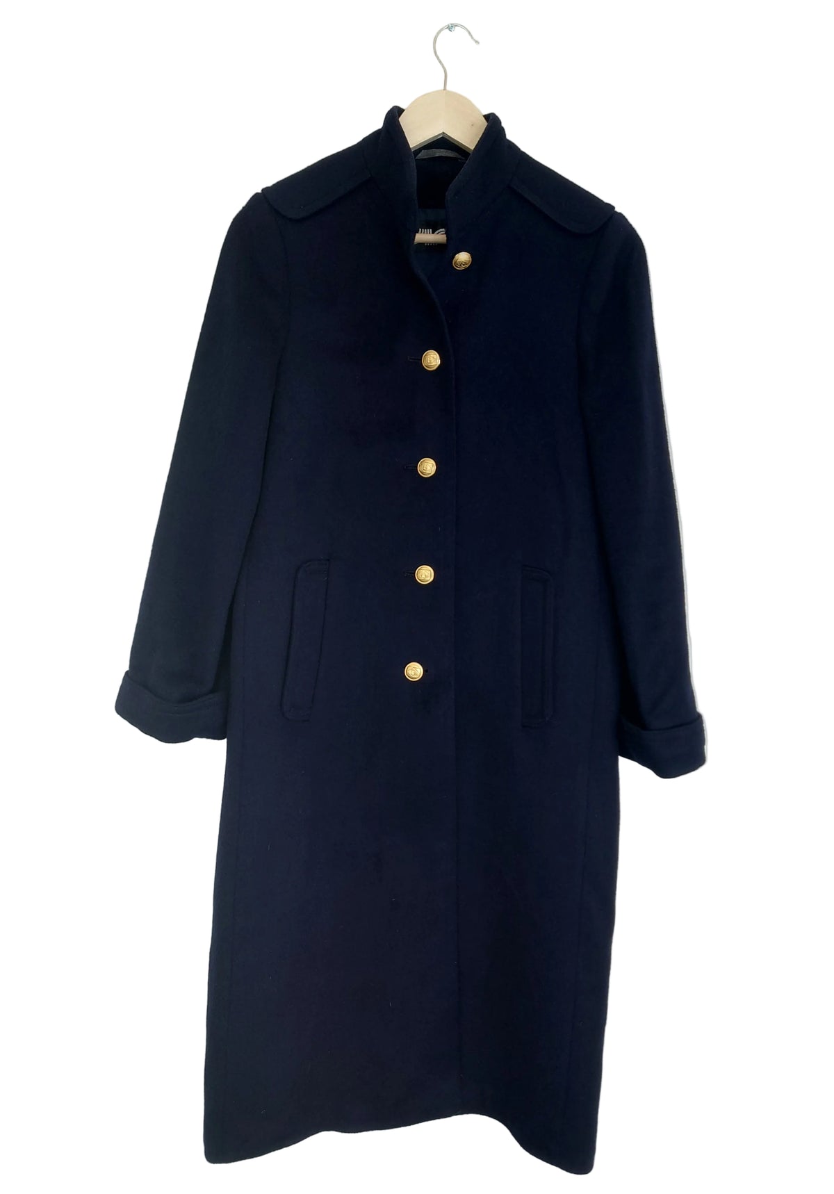 Vintage ullkåpe med gullknapper navy