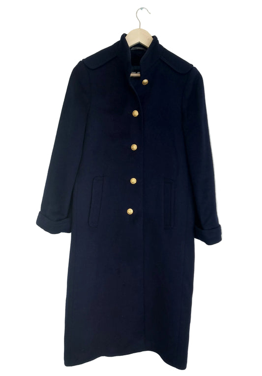 Vintage ullkåpe med gullknapper navy