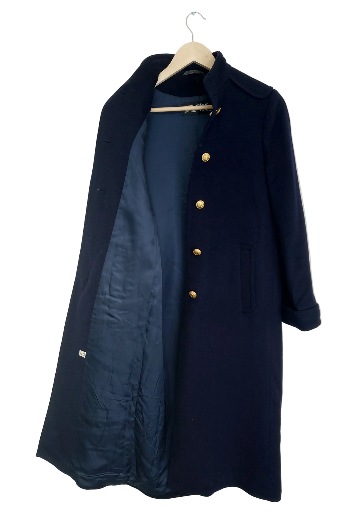 Vintage ullkåpe med gullknapper navy
