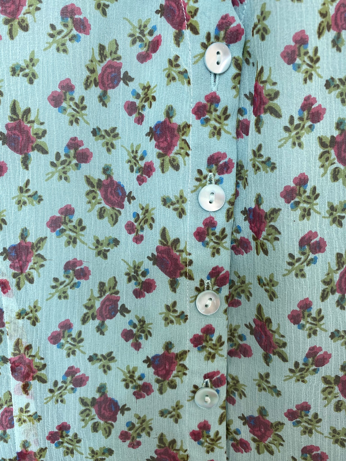 Italiensk silkebluse blomstret turkis