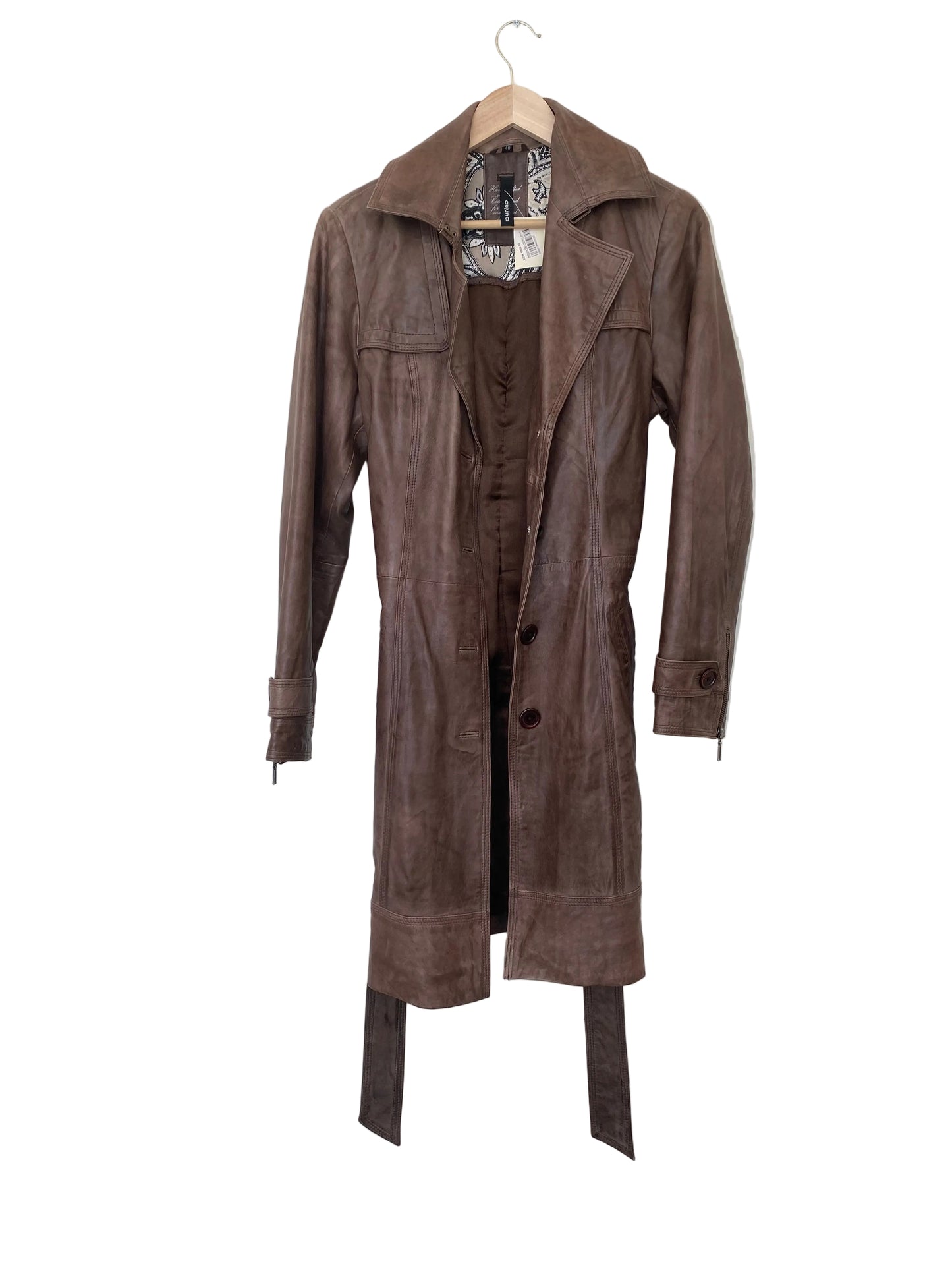 Vintage skinnkåpe med belte brun
