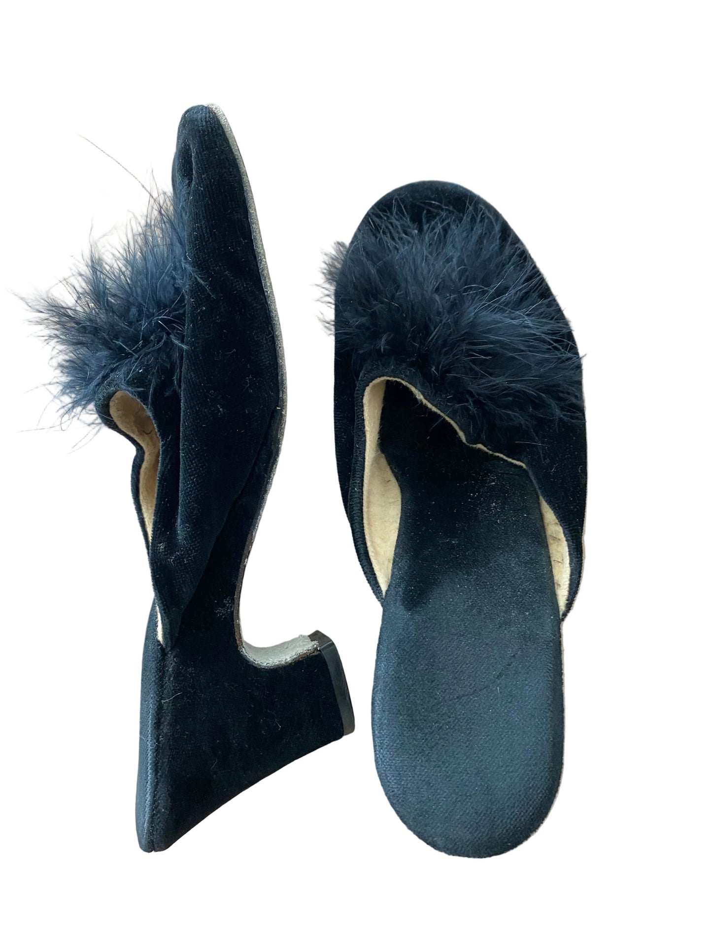 Vintage semskede mules med fuskepels