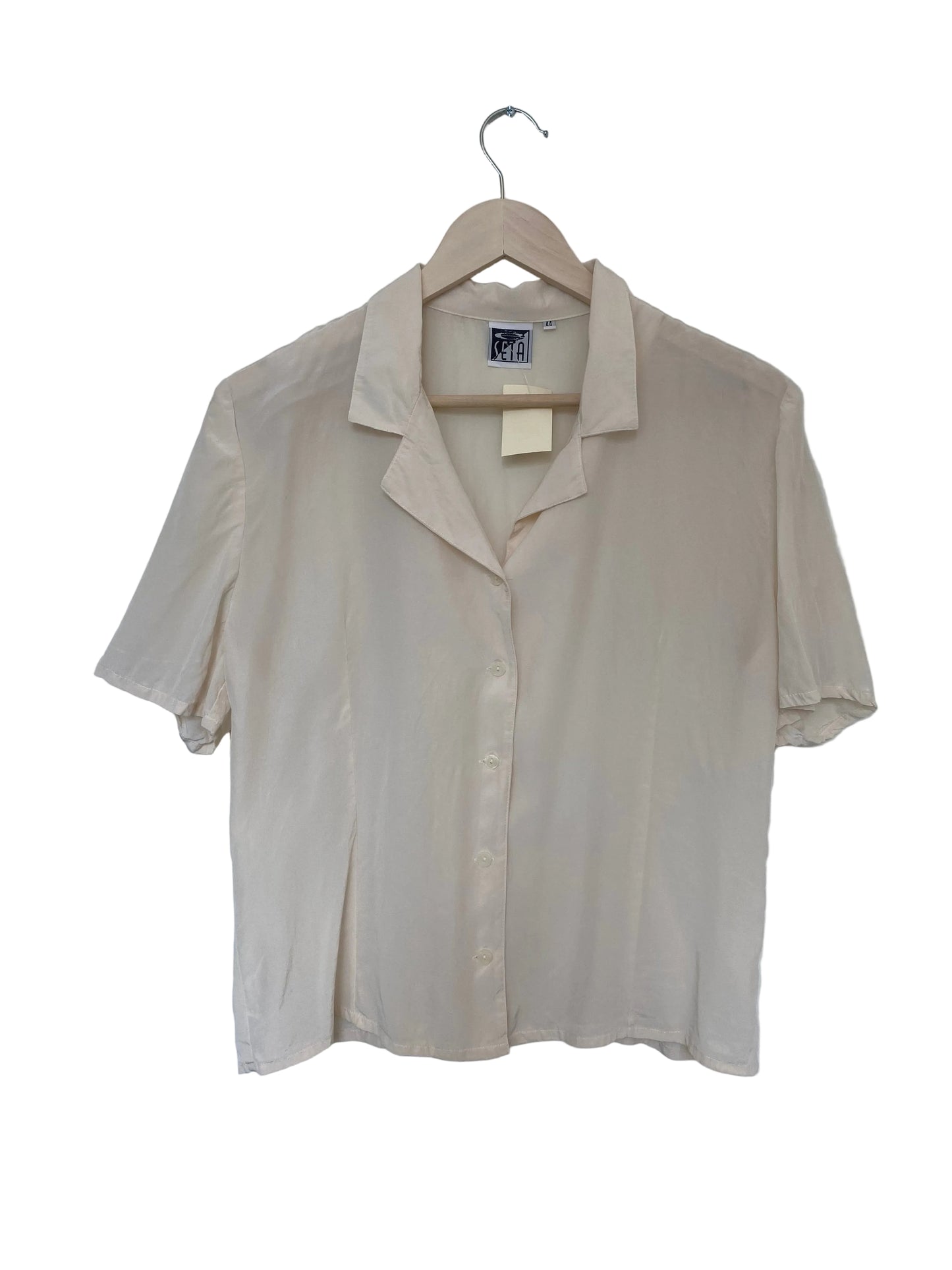 Italiensk vintage kortermet silkebluse krem