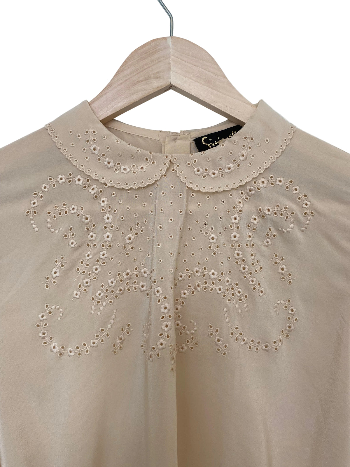 Italiensk vintage silkebluse med broderi
