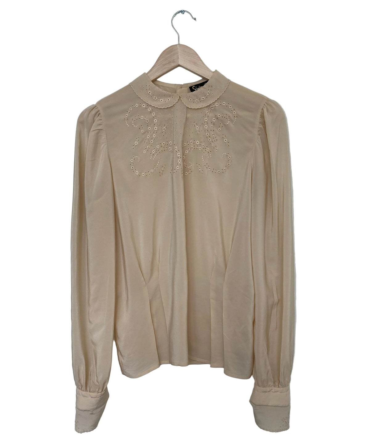 Italiensk vintage silkebluse med broderi