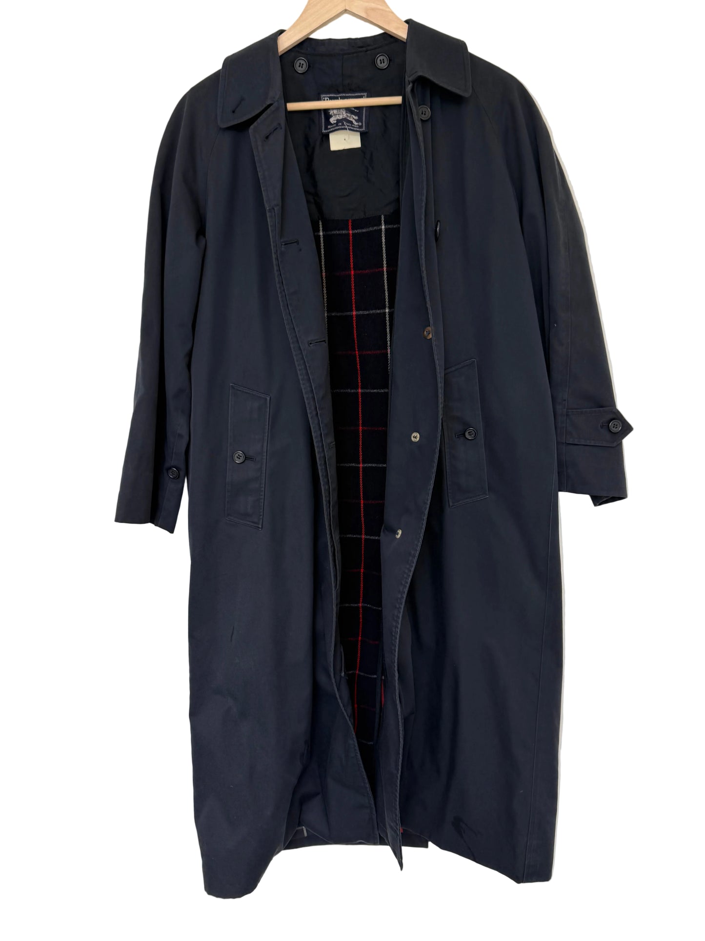 Burberrys navy lang trenchcoat med ullfor