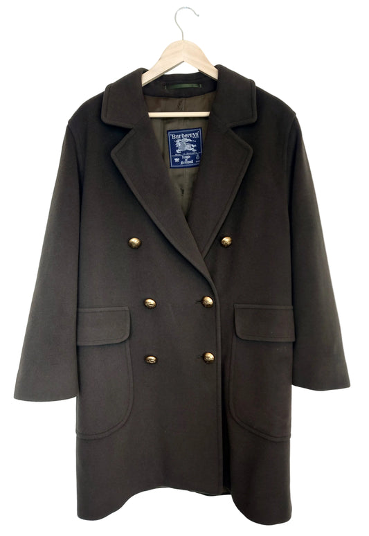 Vintage Burberrys dobbeltspent kåpe mørkebrun
