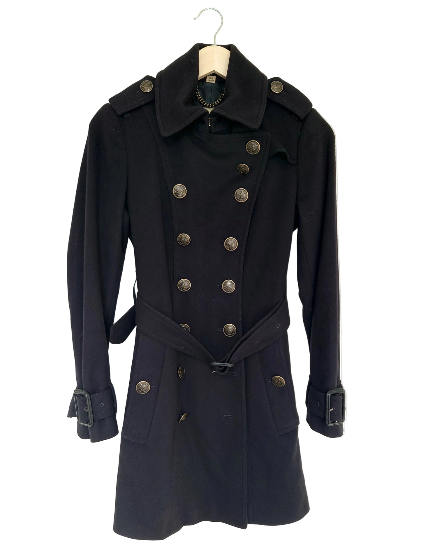 Burberry dobbeltspent, 3/4-lang trenchcoat i militærstil