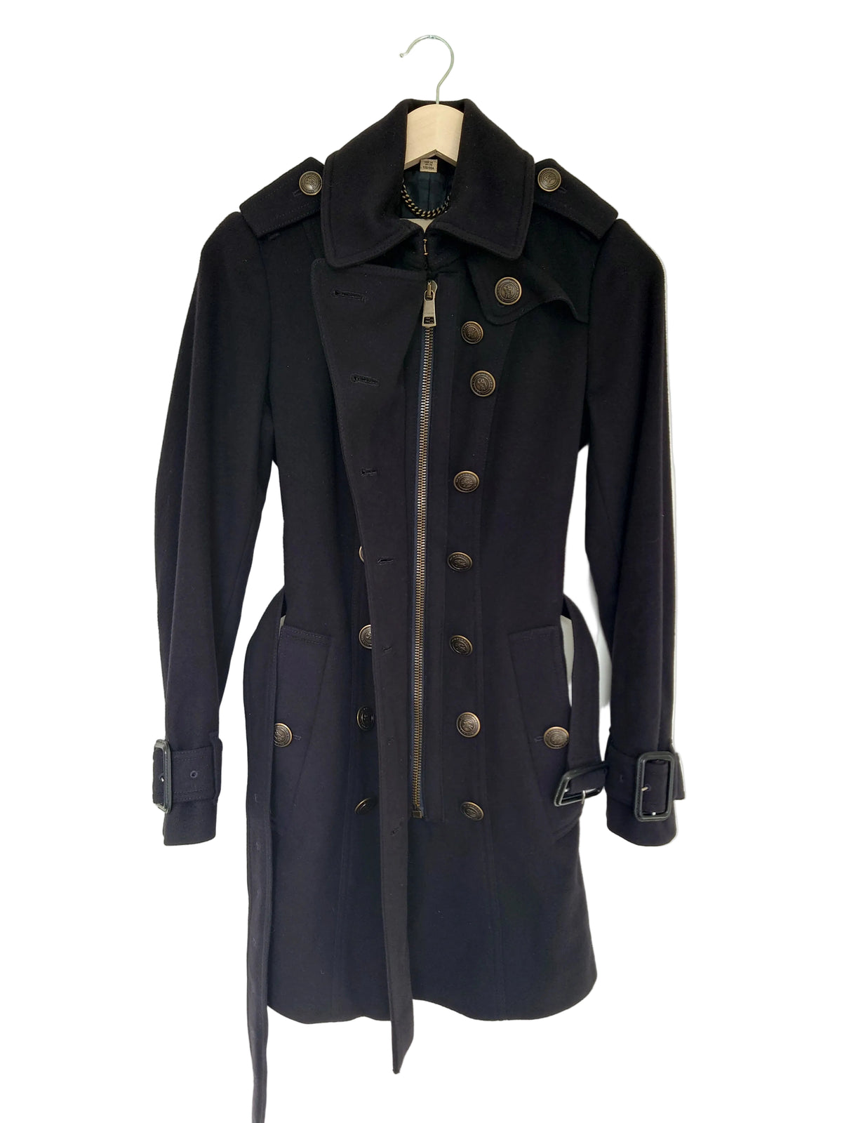 Burberry dobbeltspent, 3/4-lang trenchcoat i militærstil