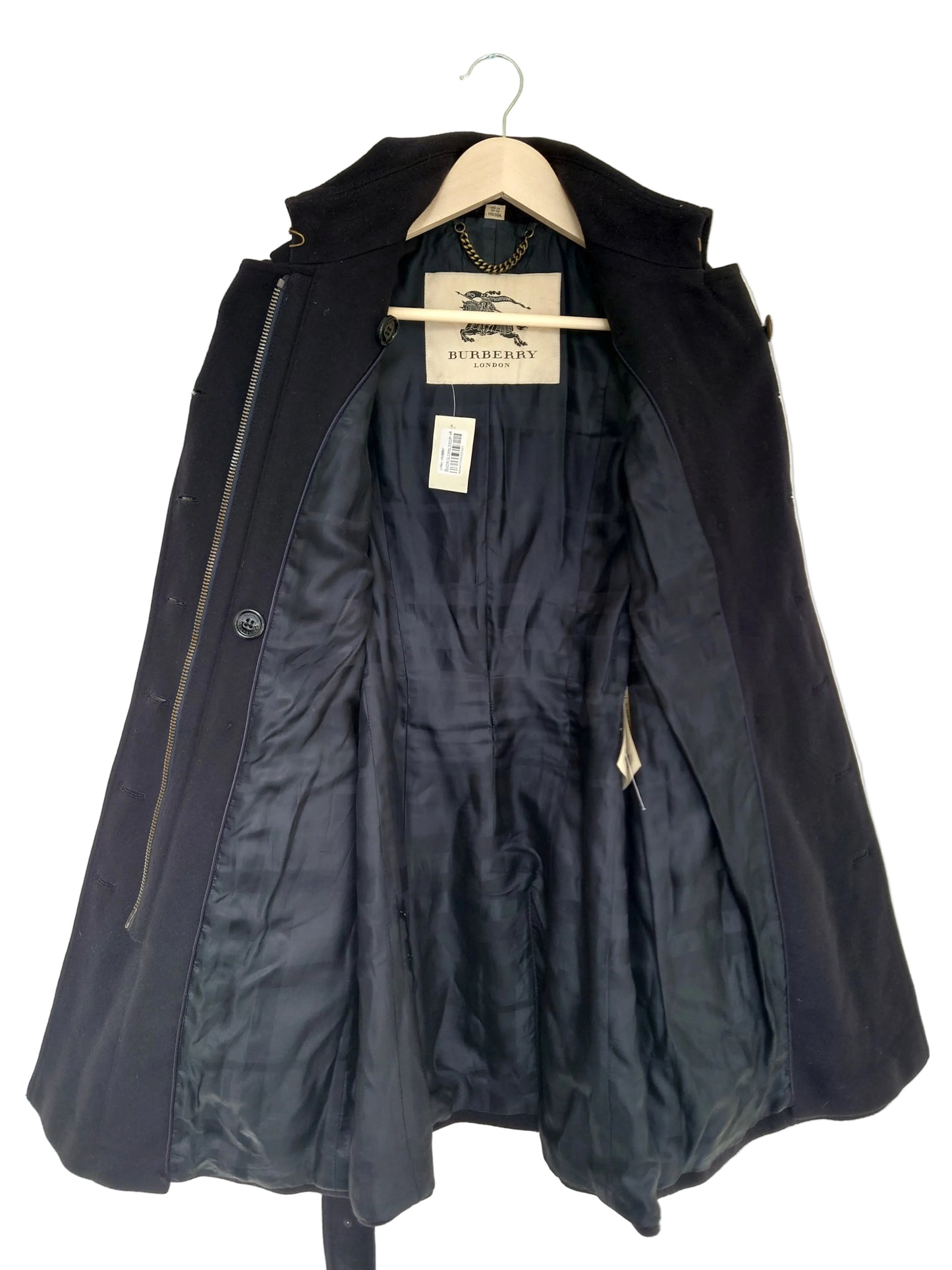 Burberry dobbeltspent, 3/4-lang trenchcoat i militærstil