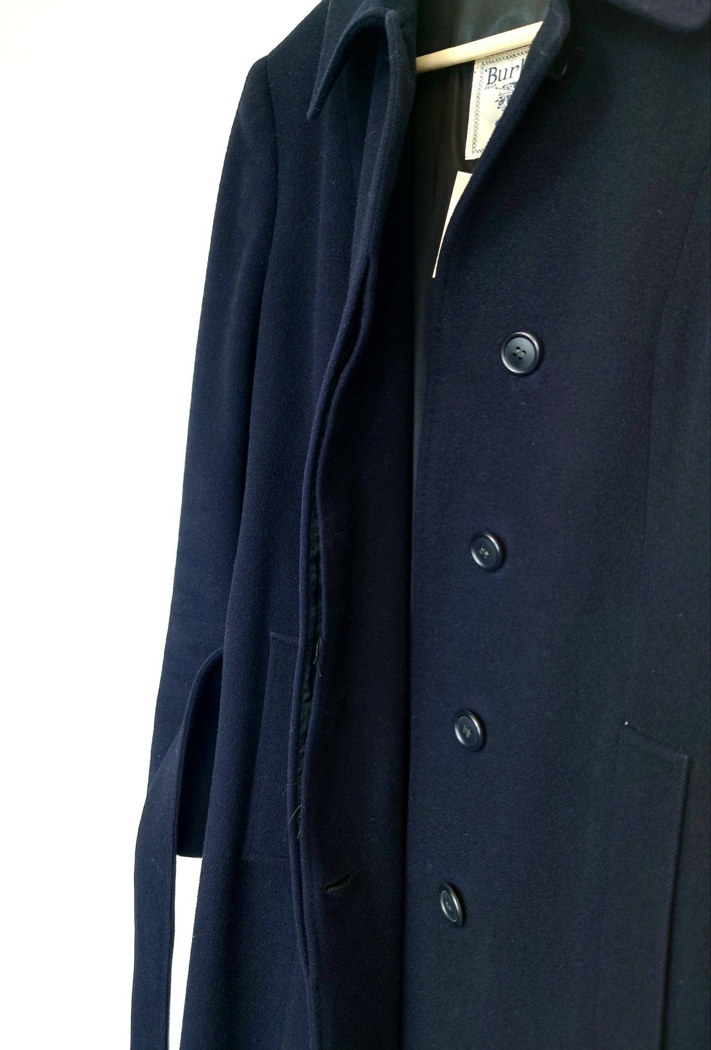 Burberry enkeltspent kåpe med belte marineblå