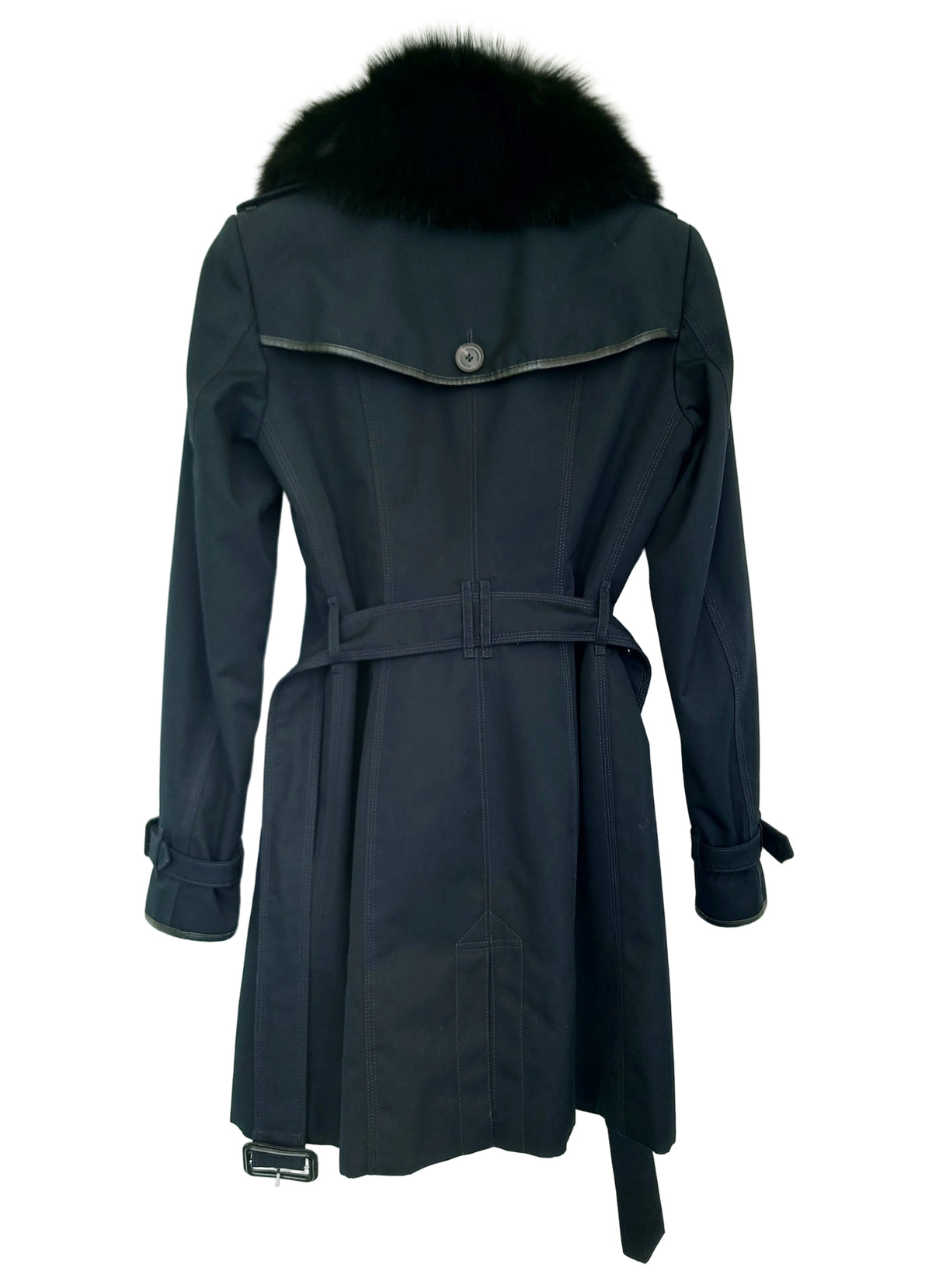 Burberry trenchcoat sort med skinndetaljer