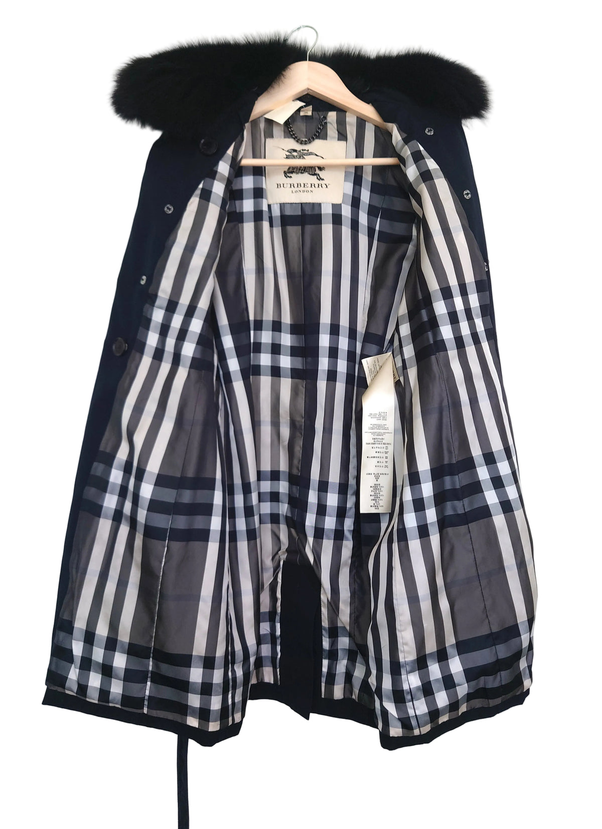 Burberry trenchcoat sort med skinndetaljer