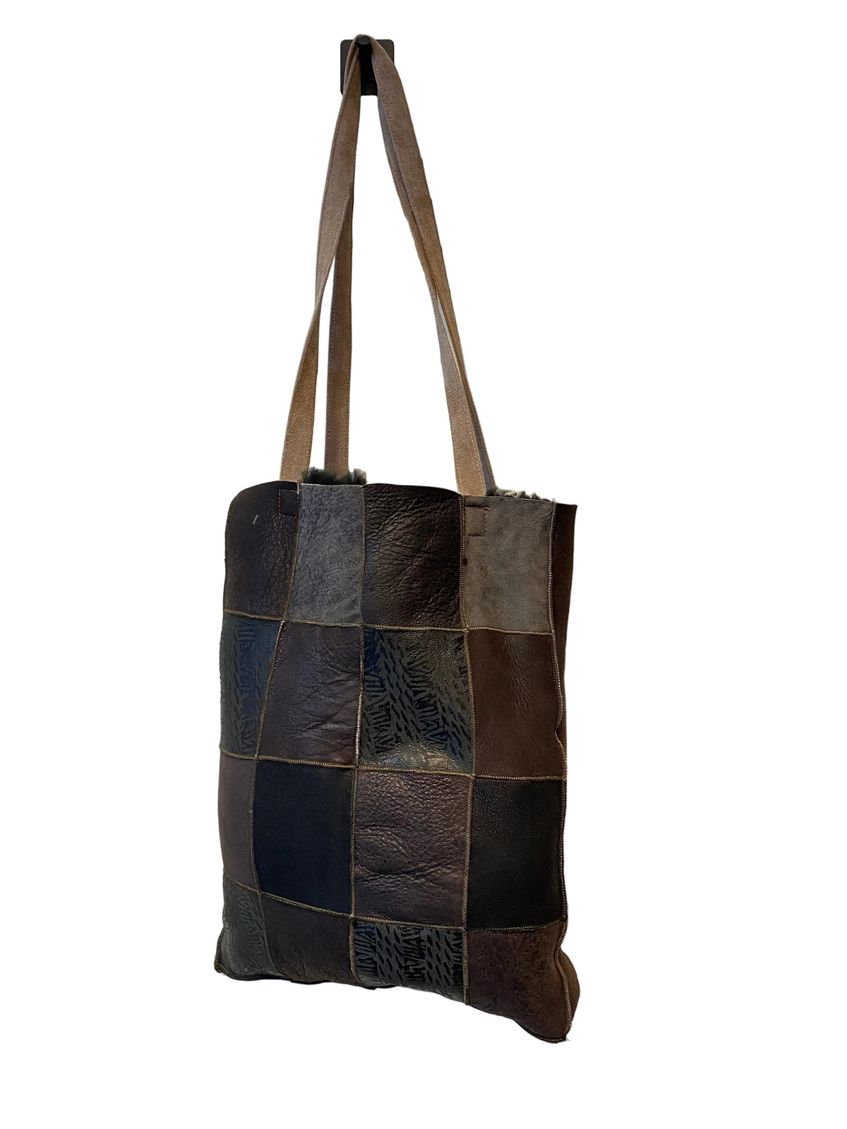 Shopper 1 i saueskinn - grå, brun og beige