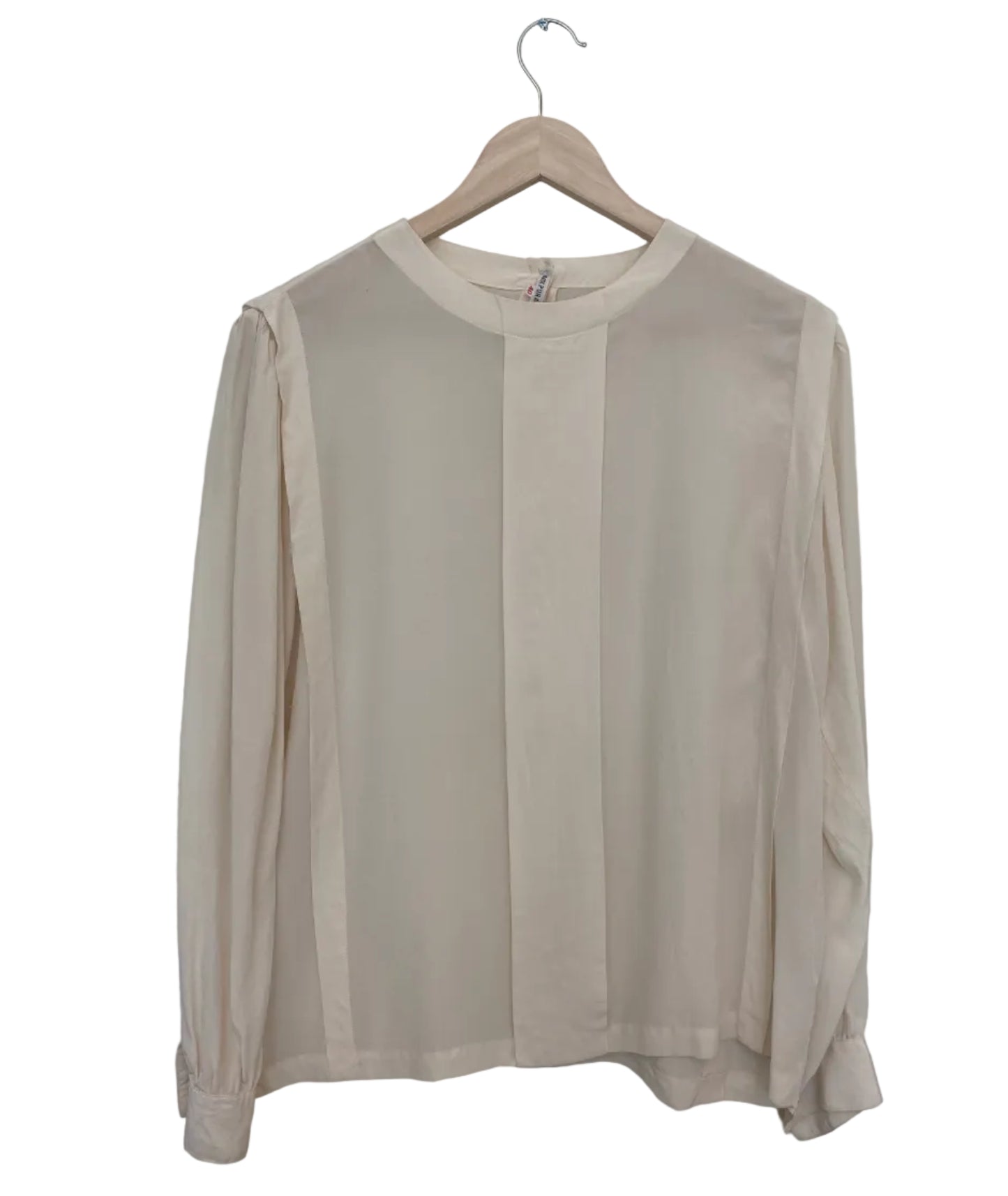 Italiensk silkebluse vintage kremfarget med felt