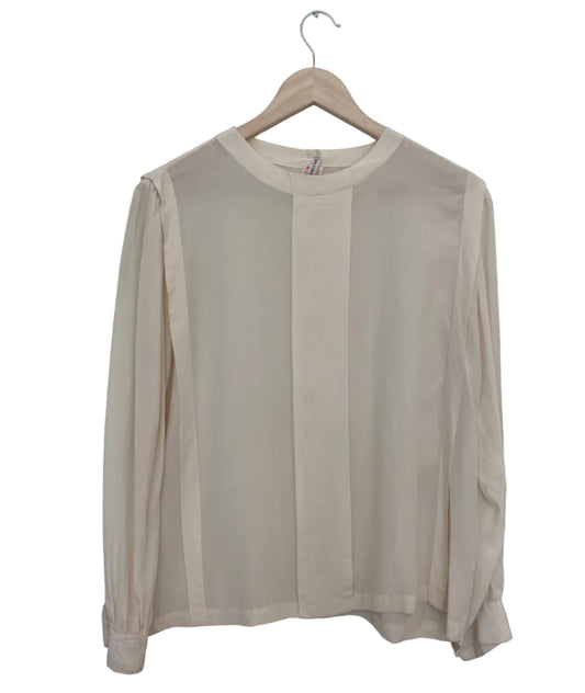 Italiensk silkebluse vintage kremfarget med felt