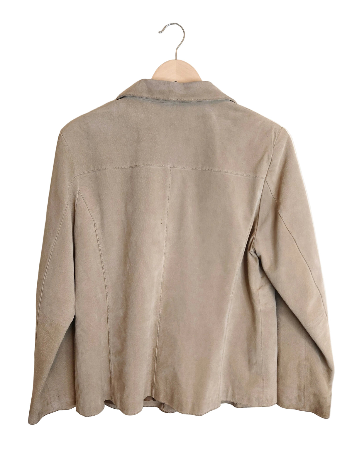 Semsket skinnblazer for dame i lys beige
