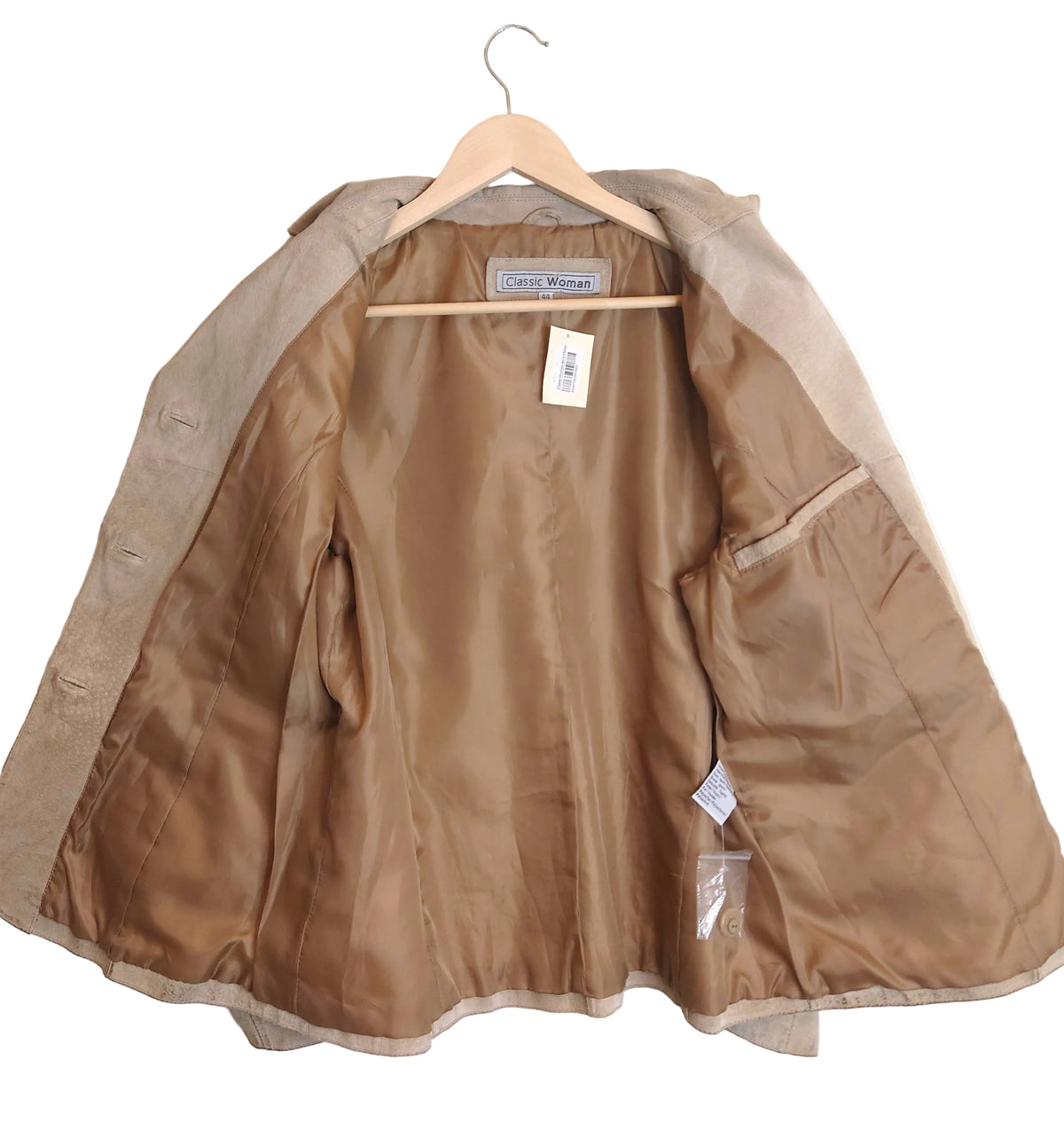 Semsket skinnblazer for dame i lys beige