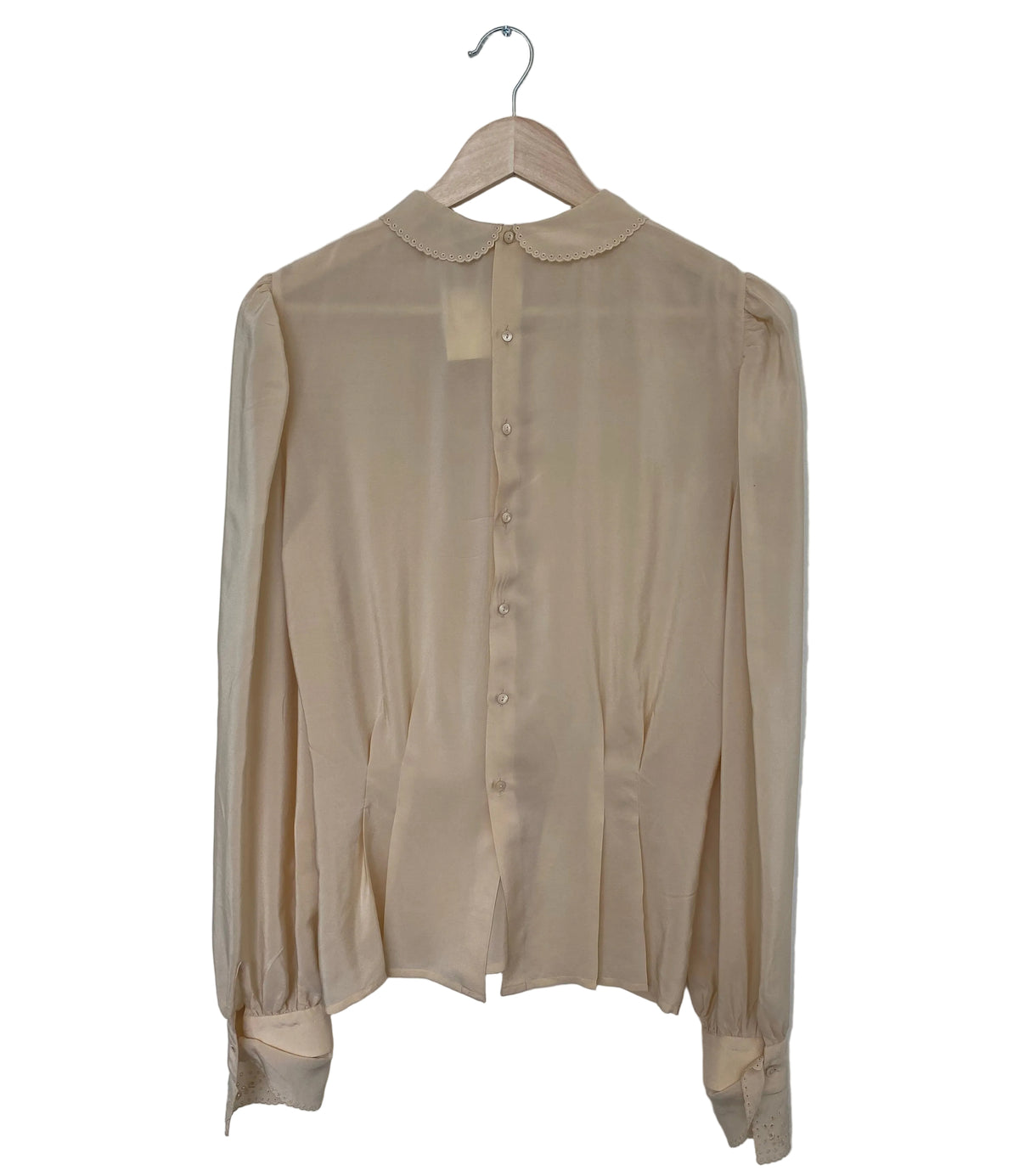 Italiensk vintage silkebluse med broderi