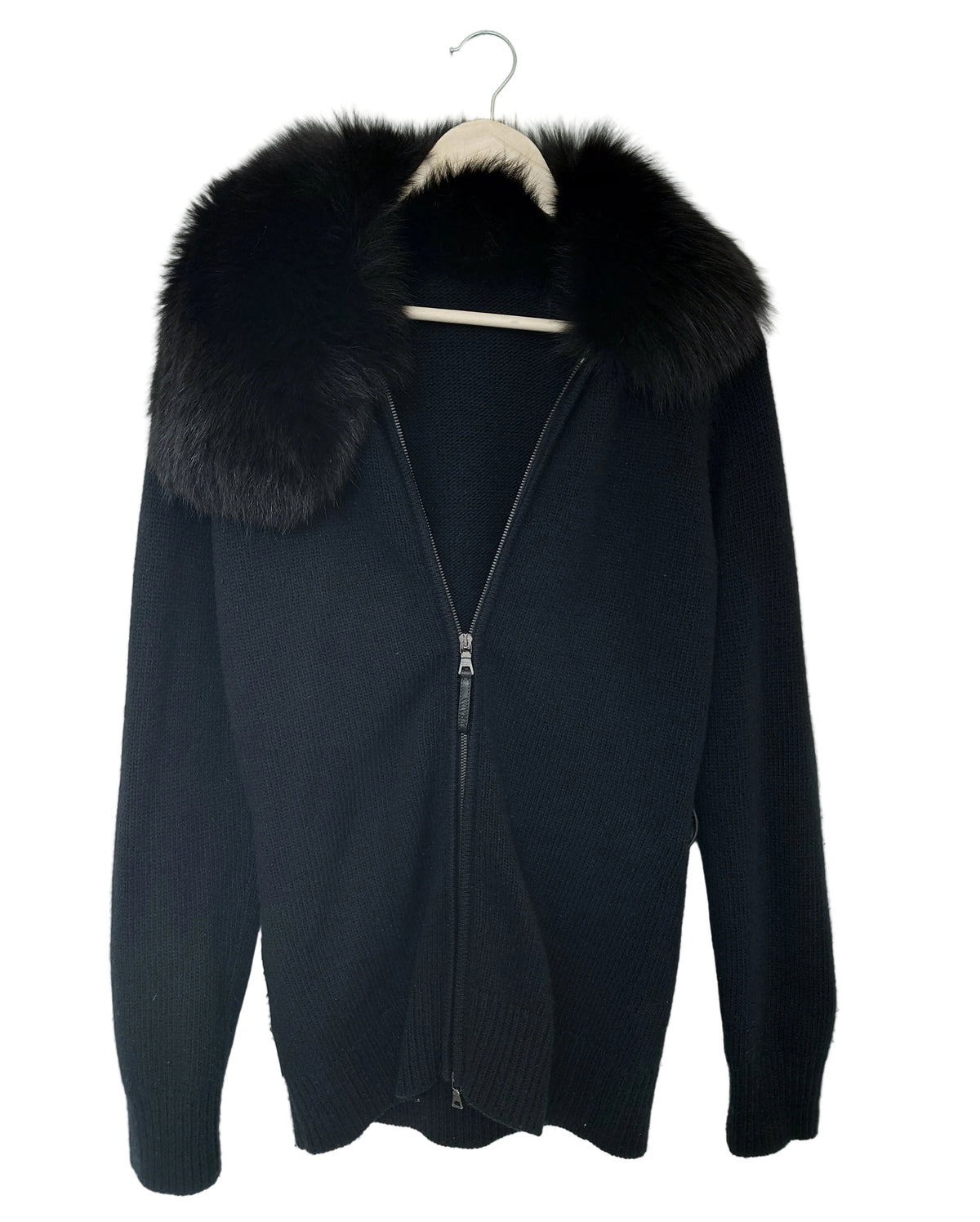 Prada cardigan i ull/kasjmir med stor revepelskrage